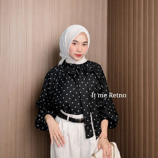 NAURIN Blouse - Atasan Korea Aesthetic Puff Sleeve Elegan - Kemeja Wanita  Kerah Pita by It me Retno