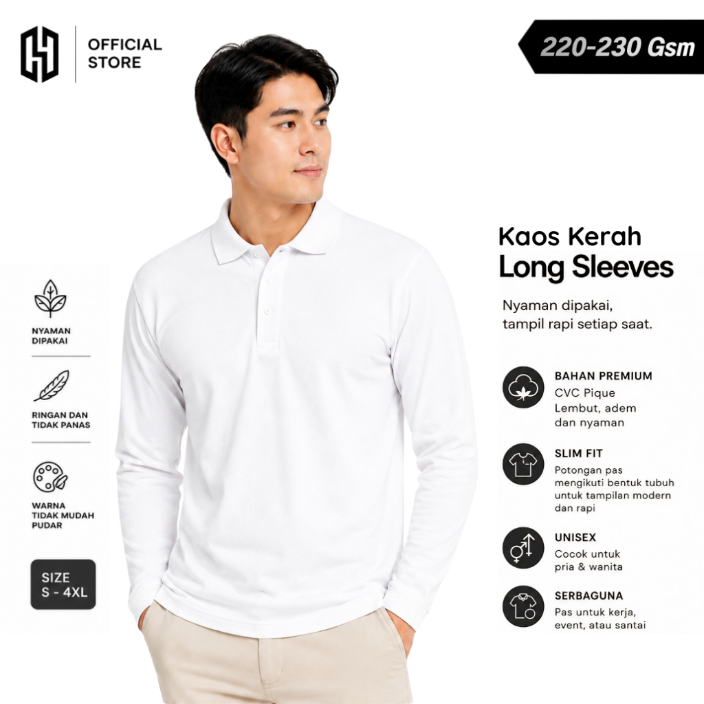 HAENHA เสื้อยืดคอปกแขนยาว CVC Pique