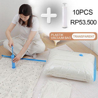 Set Plastik Vacuum Bag 10pcs-20pcs Plastik Baju Travel TRANSPARAN
