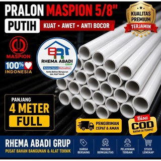 Pipa Listrik Maspion 5/8 Inch 4 Meter Putih | Pralon PVC Instalasi Kabel Rumah | Grosir Proyek Tukang