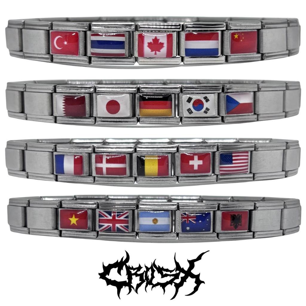 ITALIAN CHARM / CHARM COUPLE BRACELET FLAG COUPLE BRACELET SILVER WATCH CHAIN BRACELET CHAIN BRACELE