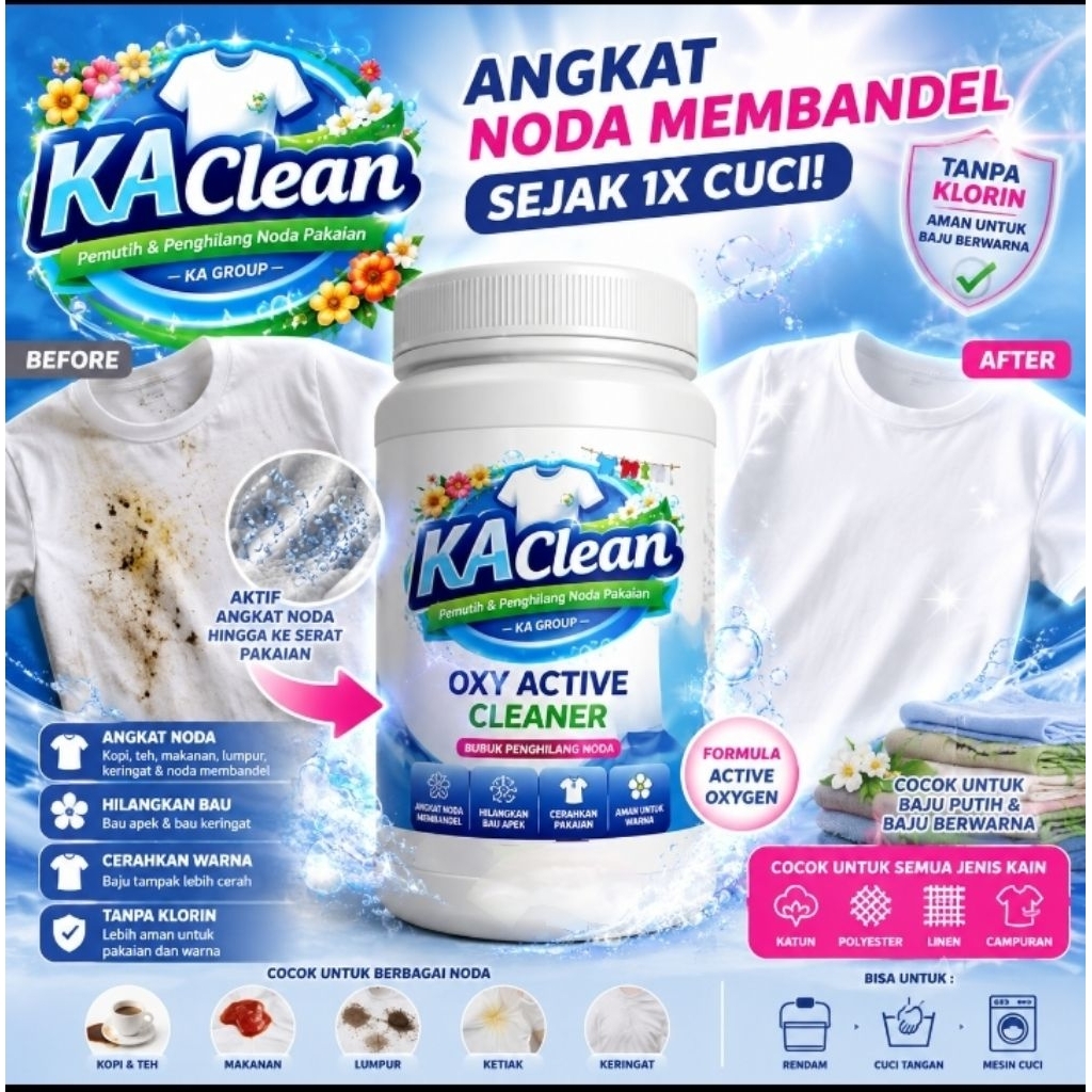KA CLEAN Oxy Powder Stain Remover Bleach ไม่มีคลอรีนซักรีด Booster อเนกประสงค์ 150 GRAM