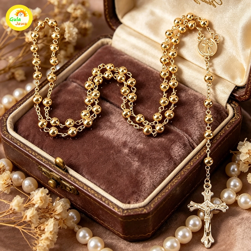 ROSARY TITANIUM GOLD SILVER CROSS สร้อยคอเครื่องประดับสร้อยคอ Silver & Gold ผู้ชายและผู้หญิง Anti-Ru