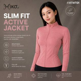 HIKOFIT - Jaket HIKOFIT - J1 - Jaket Bodyfit Spandek Elastis Adem Cepat Kering Dryfit Untuk Olahraga / Pakaian Wanita Yoga Pilates Padel Tebal dan Melar Menyerap Keringat / Bahan Premium Kain Premium Import / Jahitan Rapi dan Presisi