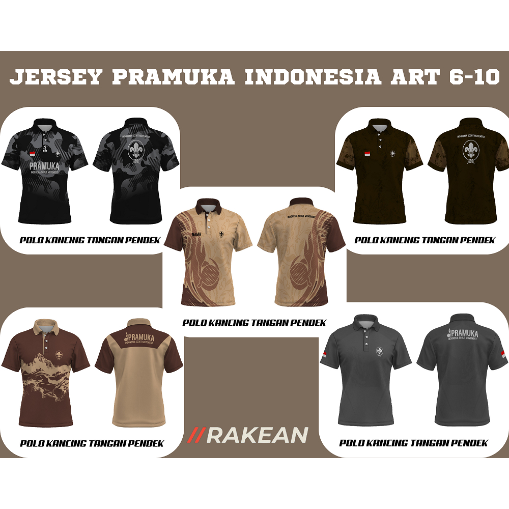 เสื้อยืด Jersey Polo V คอ SCOUT อินโดนีเซีย Praja Muda Karana Art 06,07,08,09,10 พิมพ์เต็มฟรีชื่อที่