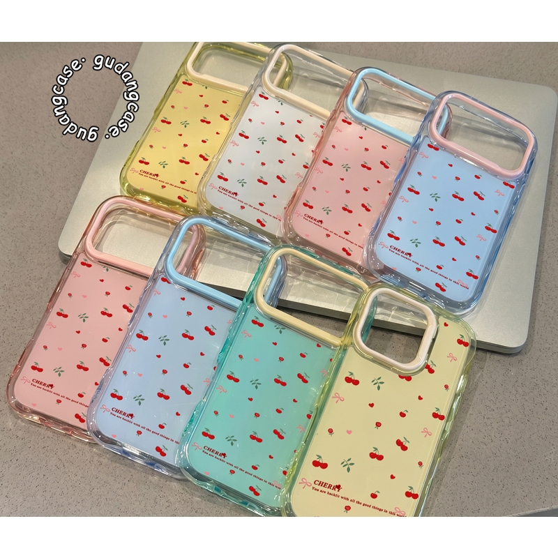 2 IN 1 สี MACAROON กรณีน่ารัก CHERRY PATTERN สําหรับ REALME 5 5i 5S 7i 14 14T C11 C12 C15 C17 C20 C2
