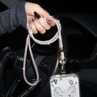 Tali gantungan ponsel kristal berlian imitasi berkilau bling-bling cerah tali anti hilang untuk ponsel tali selempang aksesori ponsel