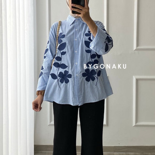 [GONAKU] Gwen Top Bordir | Embroidery Shirt | Atasan Blouse Kemeja Kekinian Kerja Wanita | Busui Friendly