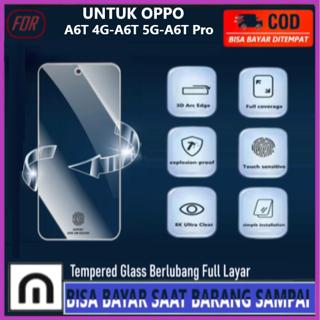 ฟิล์มกระจกนิรภัยใส มีรูกล้องหน้า Oppo A6T 4G/A6T 5G/A6T Pro 4G ป้องกันรอยขีดข่วน ทนทาน เต็มจอ หนา ไม