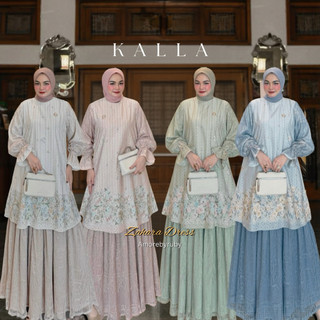 Kalla - Zahara Dress Amore by Ruby Gamis Premium Dobby Deluxe Mix Chantily Lace Busui Friendly Wudhuable All Size Jumbo Lengan Balon