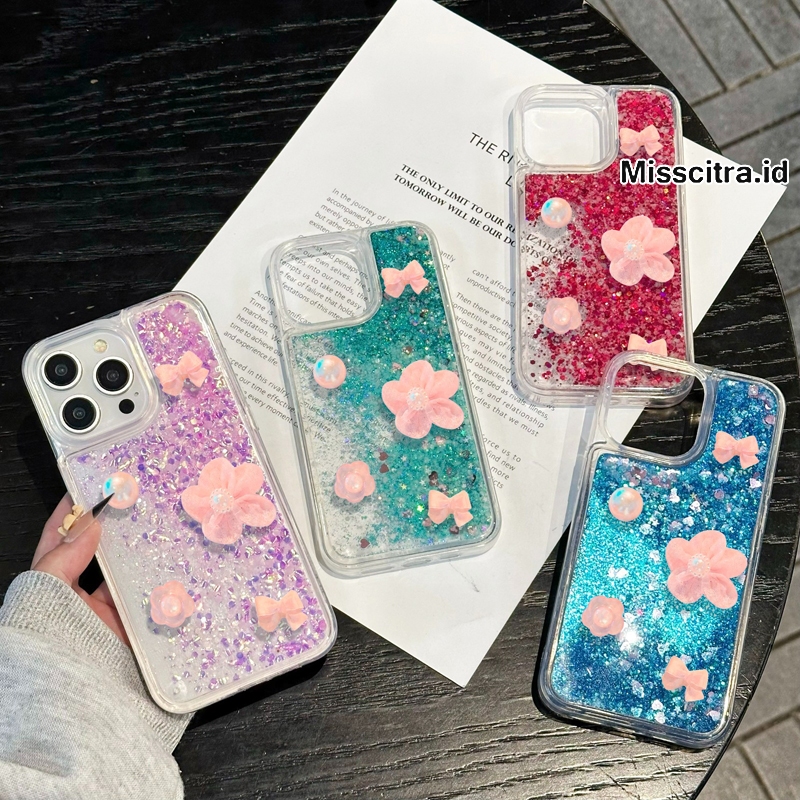 GC268 FLOWERS CHARMING WATER GLITTER QUICKSAND GLOW IN THE DARK CASE COMPATIBLE สําหรับ XIAOMI REDMI