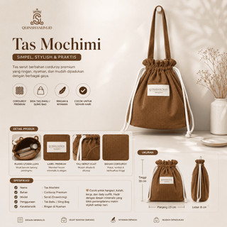 Quinshanum.ID - Tas Wanita Mochimi Bahan Corduroy Premium | Tas Serut Lucu Tas Bahu Daily