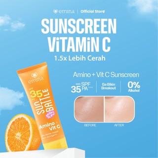 EMINA Sun Battle Bright Glow SPF 35 PA+++ - Sunscreen Wajah Serum Amino Vitamin C - Cerah, Ringan, Hydrating [Teruji In Vivo] Non acnegenic & Non Comedogenic. Cocok semua jenis kulit