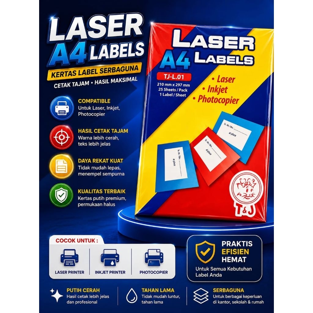 PER PACK STICKER LABEL T&J SIZE A4 LASER (A4 LABEL)
