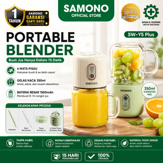 SAMONO Portable Juicer 6 Mata Pisau Stainless Steel Food Grade Blender Jus Buah Mini 350ml Wadah Kaca Tebal Baterai 1500mAh 40W High Power Fast Juicing 15 Detik Botol Minum Portable Sedotan Silikon Garansi Resmi Y5 Plus