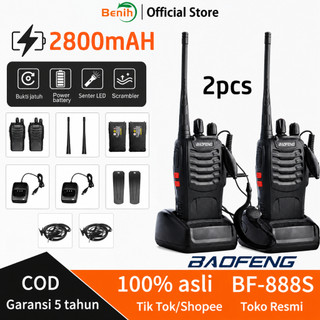 Garansi 1 tahun BF-888S BaoFeng Walkie Talkie with Headset Jarak Jauh 10km(Max) 2800mAH HT Wlan UHF 2 Units Handy Talky Waterproof Portable With Charger