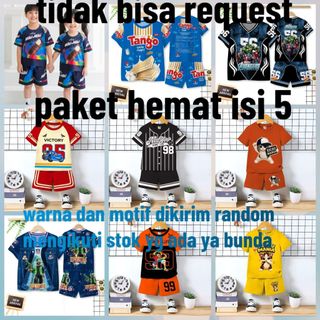 Dunia Anak- PAKET HEMAT ISI 5 STELAN PREMIUM ANAK LAKI-LAKI USIA 1-11 TAHUN MOTIF ONE PIECE/STELAN KAOS ANGKA MOTIF&WARNA RANDOM