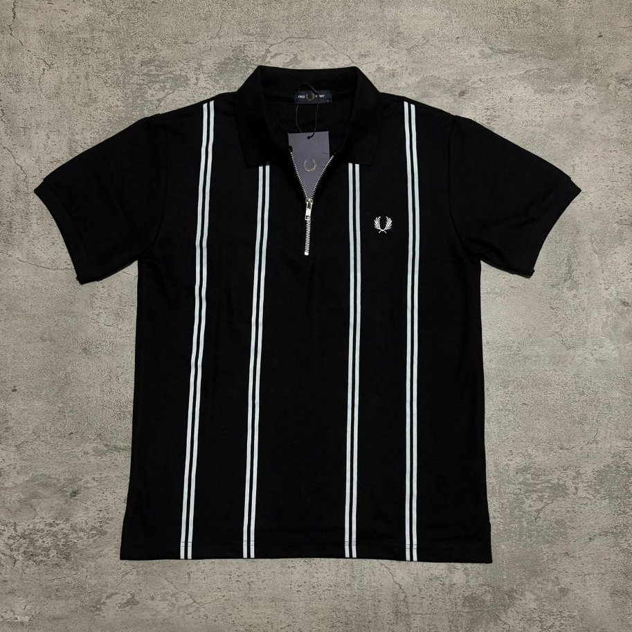 Fred Half Zipper Vertical Line Polo Shirt//Premium Fp HalfZip Polo Shirt//เสื้อโปโล Unisex