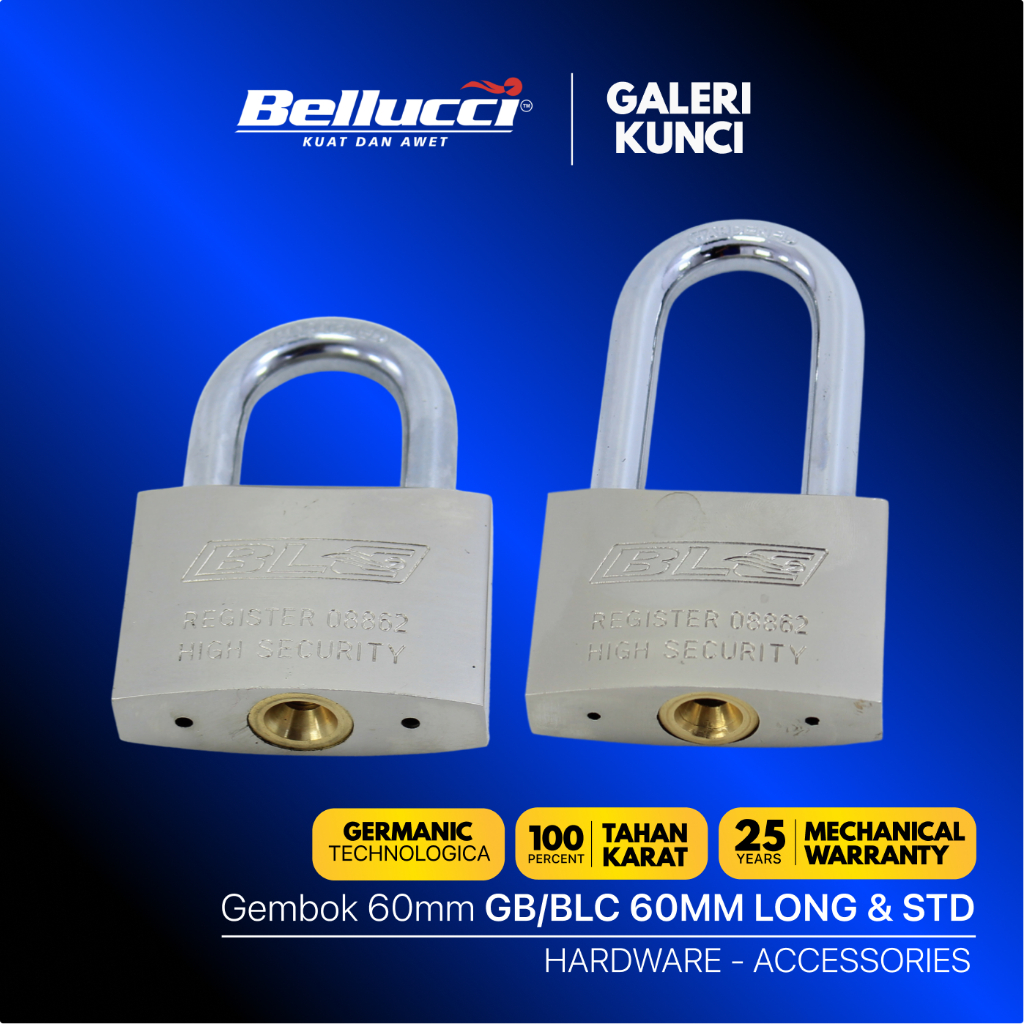 BELLUCCI 60 มม. กุญแจสั้นและยาวคอวัสดุเหล็กแข็ง Weatherproof Anti-Rust ช่วงสูงสุด GB/BLC 60 มม.ST & 