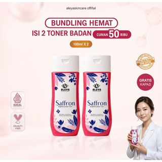 ISI 2 50 RIBU ALEYA Toner Badan Saffron (2x100ml) Mencerahkan Melembabkan dengan Niacinamide & Saffron Extract BPOM Halal Tubuh Hitam