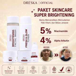 BRIGHTENING SERIES DRESKA krim pemutih wajah glowing paket komplit BPOM dan halal