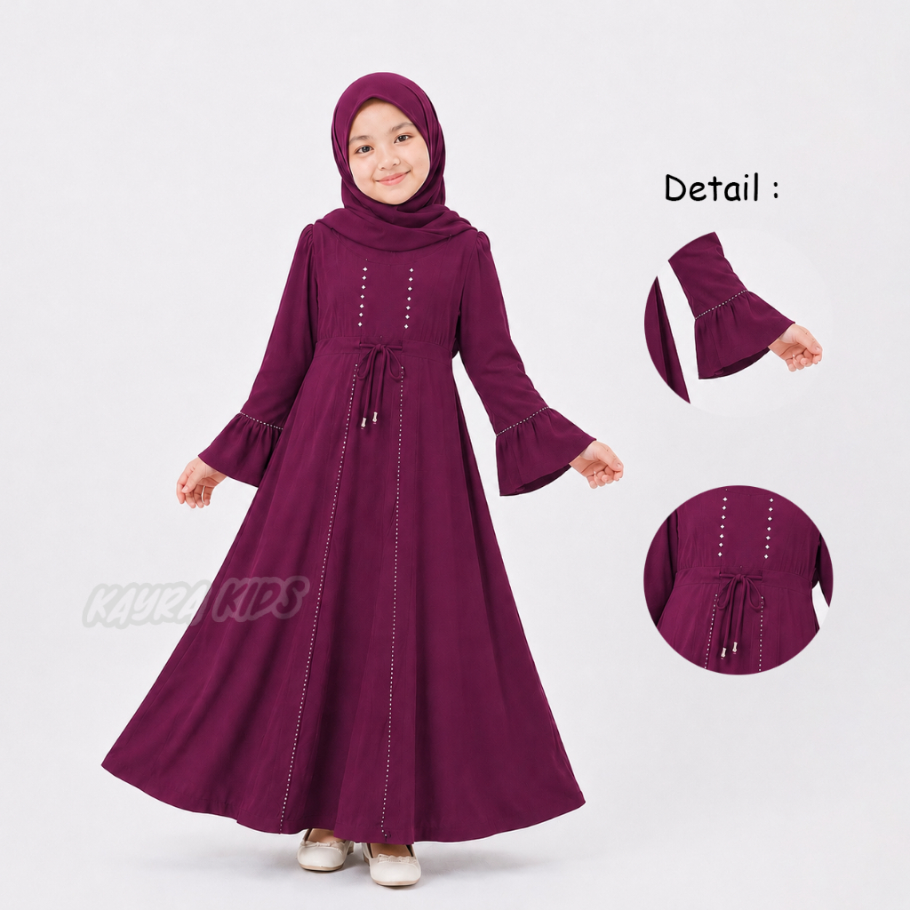 ชุด Abaya เด็ก Kejora พร้อมเชือกเลื่อม อายุ 0-9 ปี วัสดุเจอร์ซีย์นุ่มและเท่ ฟรียาว ฮิญาบมุสลิมที่สะดวกสบาย