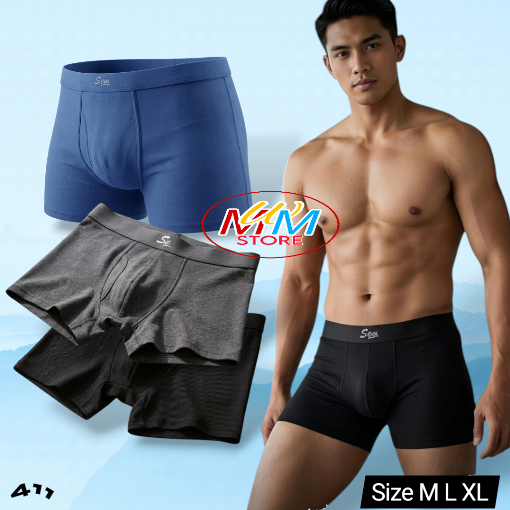 M411 (3 - 6 ชิ้น) Sem กางเกงบ็อกเซอร์ผู้ชายสําหรับผู้ใหญ่, กางเกงบ็อกเซอร์ผู้ชาย Size M - 5L