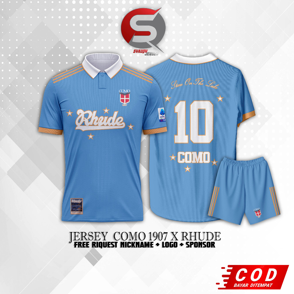 เสื้อยืด Como 1907 X Rhude Jersey ล่าสุดฟรีขอชื่อและหลังหมายเลข