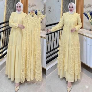 Baju Gamis Kebaya Doubel Layer Ceruty Babydoll Tille Burgundy Emerald Matte Seleena Dress mewah