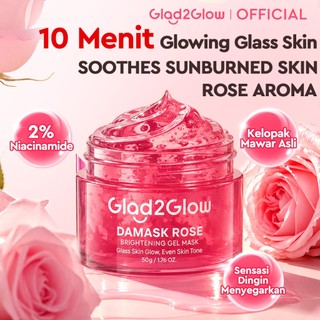 [NEW LAUNCH]GLAD2GLOW DAMASK ROSE PETAL GLOW GEL MASK 50g Brighten Soothing Hydrogel Masker Komedo dan Pori Pori Wajah