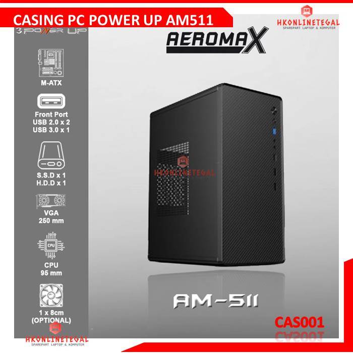 AEROMAX AM-511 3-Power Up PC Office Case ประกอบด้วย PSU 500W | USB 3.0 และ Type-C