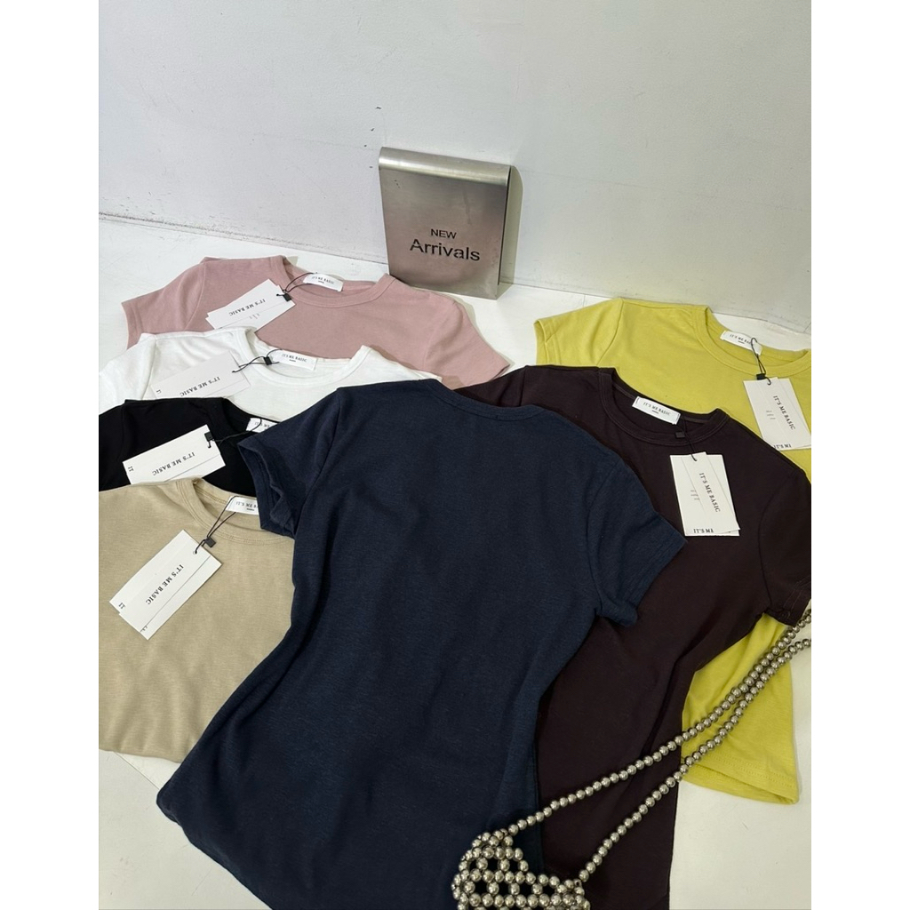 M2M-518 เสื้อยืดแขนสั้นผู้หญิงธรรมดาทุกวันรอบคอปกเสื้อยืดพื้นฐานด้านบน 1515-01