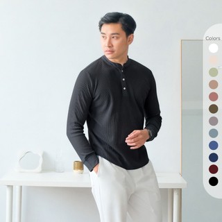 Isla for Men Smith Waffle Henley Neck T-Shirt Long Sleeve - Atasan Pria Lengan Panjang - Baju Pria - Baju Laki-laki - Baju Lebaran - Outfit Lebaran