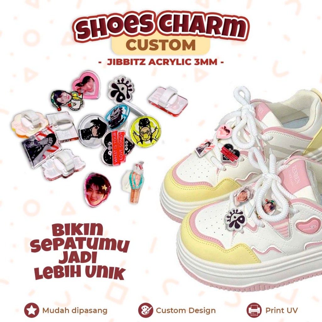 รองเท้าที่กําหนดเอง CHARM ACRYLIC UV PRINT | JIBBITZ โลโก้รูปถ่ายที่กําหนดเองอะนิเมะ KPOP | รองเท้า 