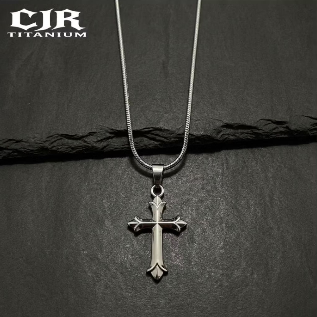 DIVINE STERLING SILVER HOLY CROSS-TITANIUM SILVER EEL สร้อยคอสําหรับผู้ชายและผู้หญิง CROSS PENDANT-C