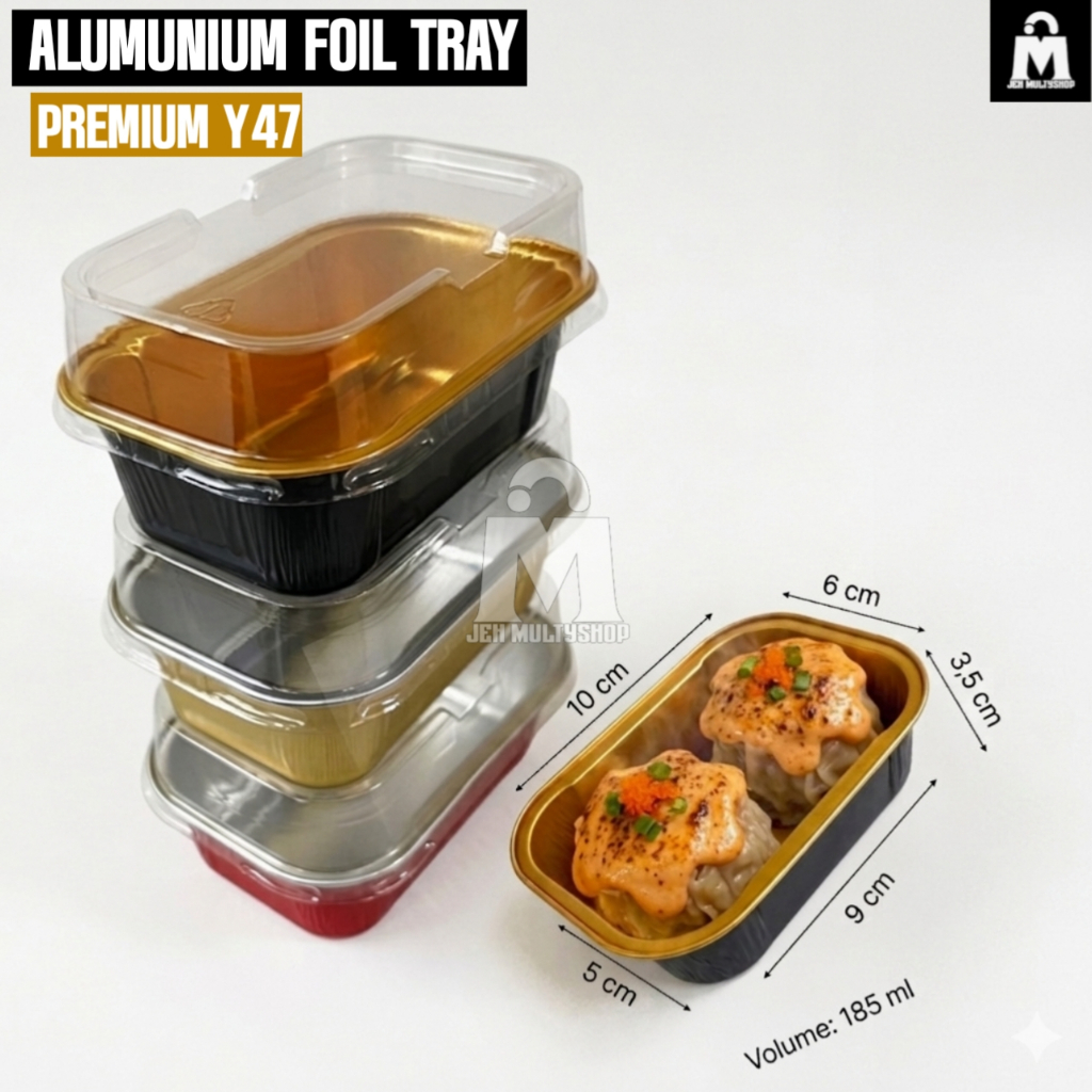 ถาดอลูมิเนียมฟอยล์ PREMIUM Y47 RECTANGLE เนื้อหา 100 ชิ้น พร้อมฝา