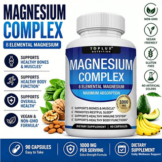 Kapsul Magnesium Kompleks Premium - Membantu Tidur, Kram Kaki, Kesehatan Sendi, Relaksasi Otot - Suplemen Magnesium Penyerapan Maksimal - 90 Kapsul
