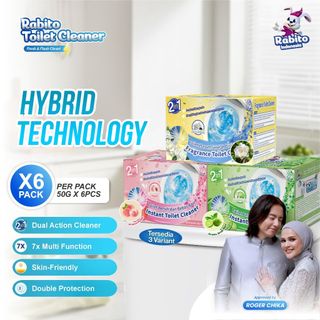 [V] Rabito Fragrance Toilet Cleaner, Pembersih Toilet Otomatis Biru & Putih 330gram/Box 6Pcs Hybrid Wash Teknologi 7X Multi Function Membunuh 99,9% Kuman Mengurangi Noda Kuning 90% Tablet Pembersih Toilet, Anti Kuman, Bebas Kerak, Bau, Jamur, Pemutih