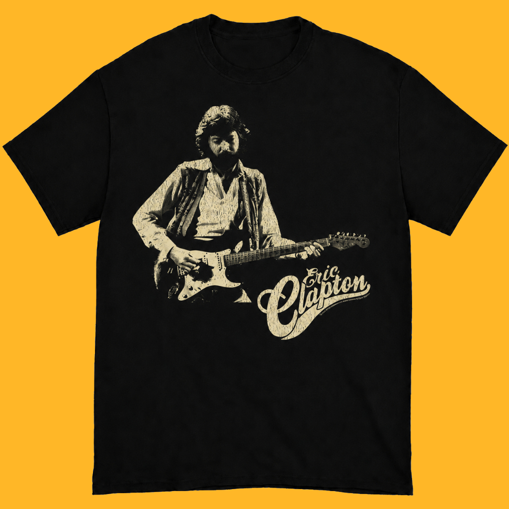 ERIC CLAPTON Clapton W Guitar Vintage Retro Band T-Shirt - Regular & Boxy เสื้อยืด Unisex Merchandis