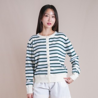 QUEENTIN Cardigan Wanita Rajut 9078 Knit Stripped Lengan Panjang