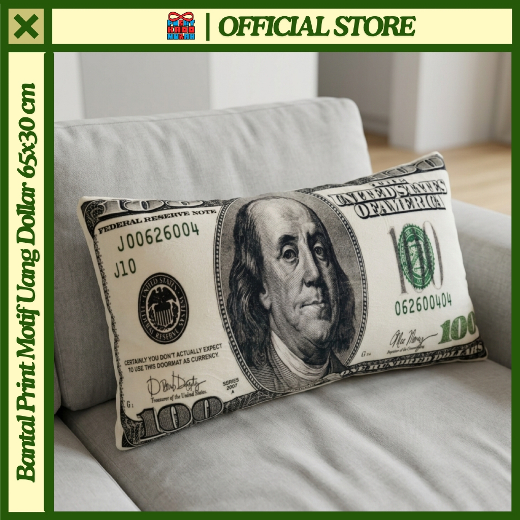 Money Dollar and Rupiah Motif Pillow 65x30 cm - Gift Center