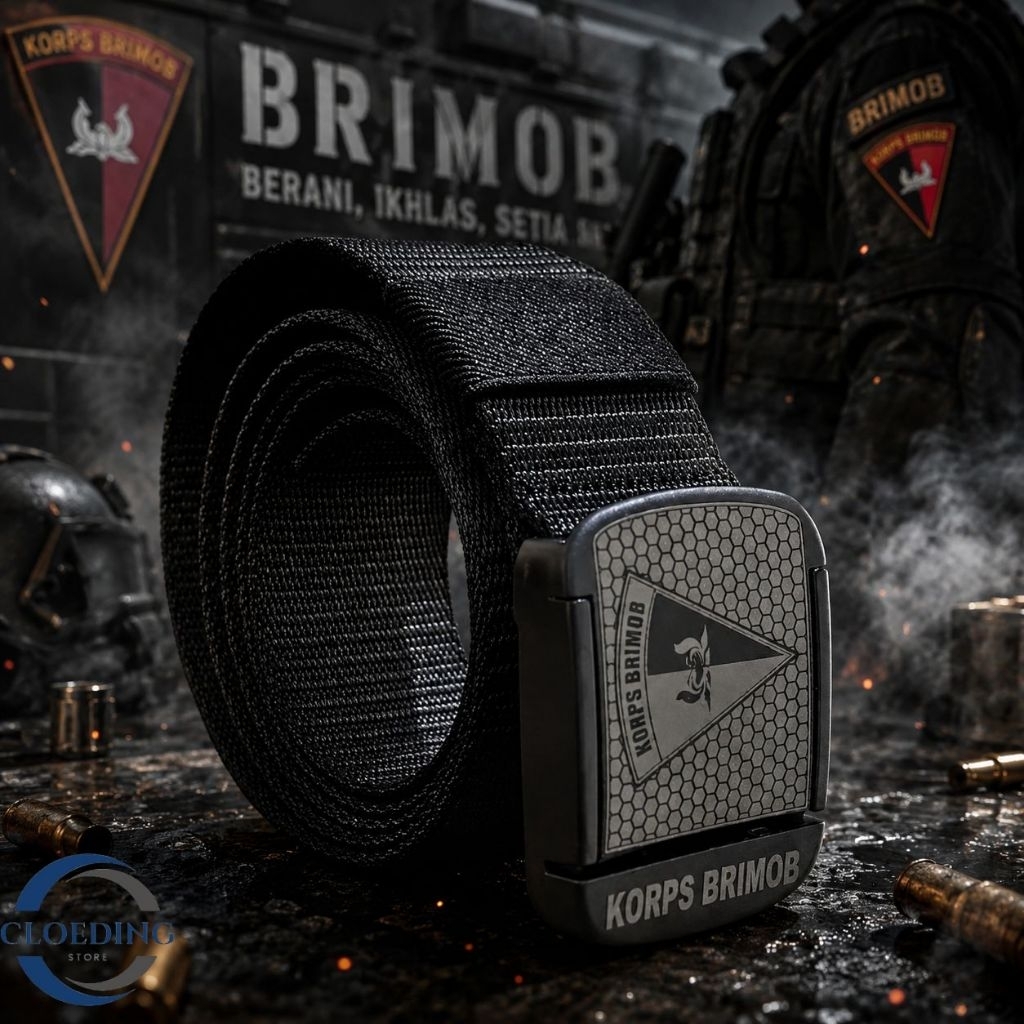 Brimob Kops Tactical Belt - Brimob Kops Laser Logo Tactical Belt - เข็มขัดยุทธวิธีโลโก้สีดํา