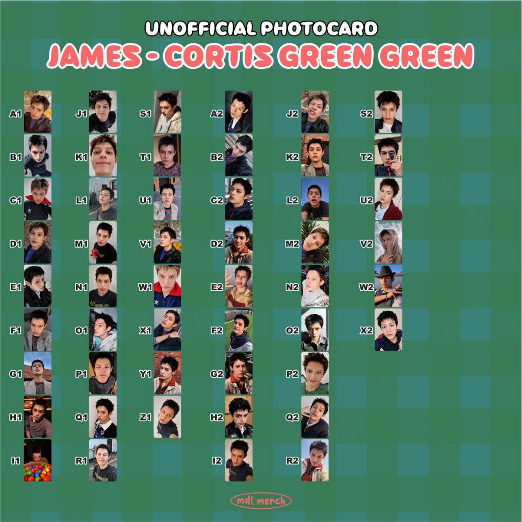 JAMES CORTIS / ภาพถ่ายสีเขียวอัลบั้ม POB BORDCAST LUCKY DRAW UNOFFICIAL KPOP / MARTIN JAMES JUHOON SEONGHEON KEONHO