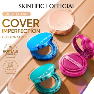 SKINTIFIC -  Cushion Series | Glow Cushion / Matte Cushion / Flawless Cushion |Cocok untuk Kulit Berminyak Berjerawat&Semua Dewy Skin Tint High Coverage Foundation 12H Oil-Control Outdoor Skin-Friendly Makeup Bedak Padat Powder Concealer Official