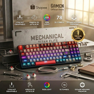 GAMEN Titan Elite Keyboard Mechanical 78 Keys – RGB Light, 3 Pin Hot-Swappable, Ergonomic Design, Full Anti-Ghosting, Keyboard Gaming Mekanik Original