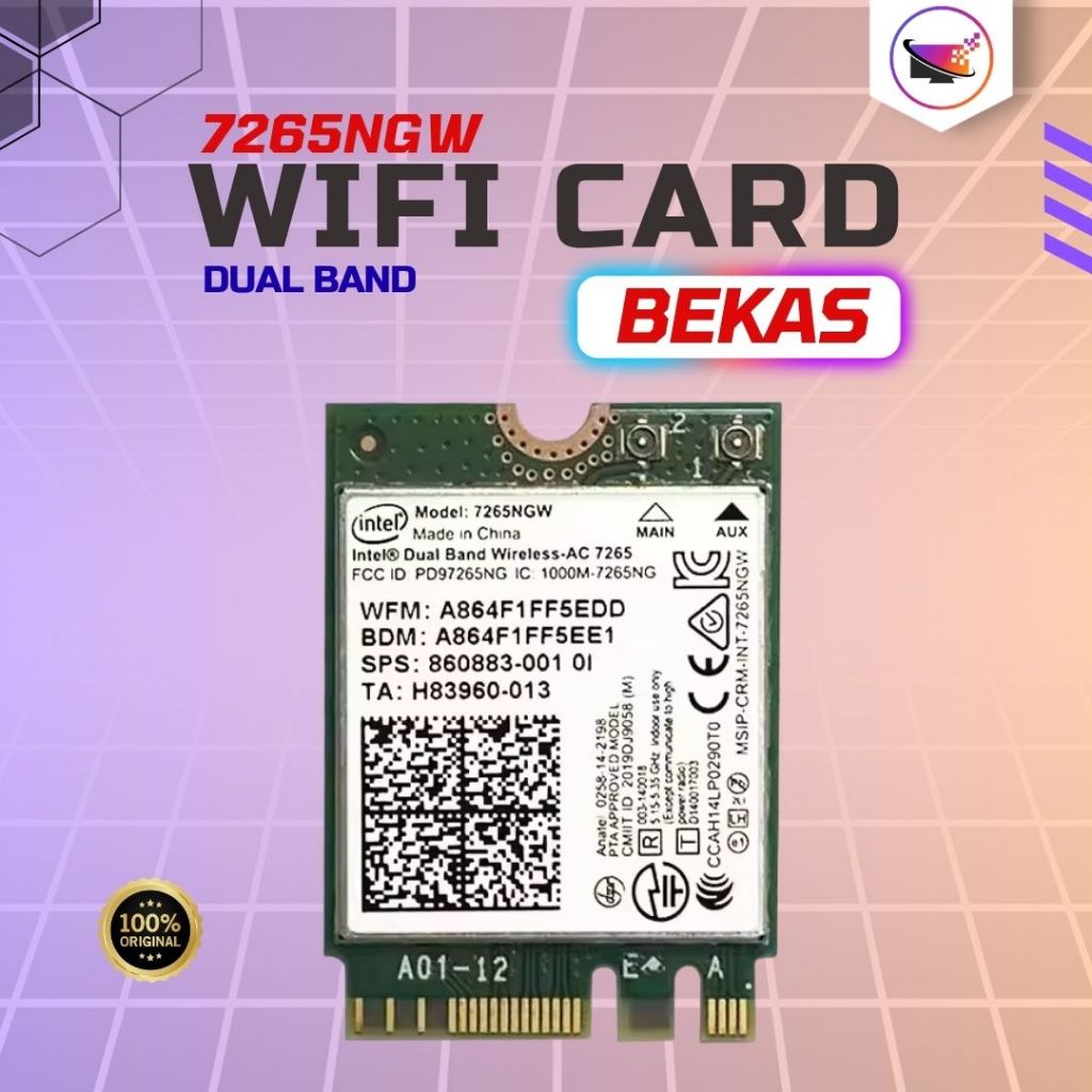 การ์ด Intel WiFi มือสอง Dual Band รุ่น 7265NGW ของแท้ ใช้ได้กับแล็ปท็อป
