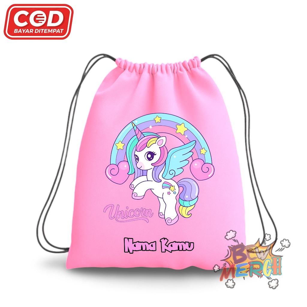 กระเป๋าหูรูดสําหรับเด็ก กระเป๋าเป้เด็กพร้อม "UNICORN Motif / กระเป๋าเป้เด็กสําหรับศึกษา โรงเรียน PAU