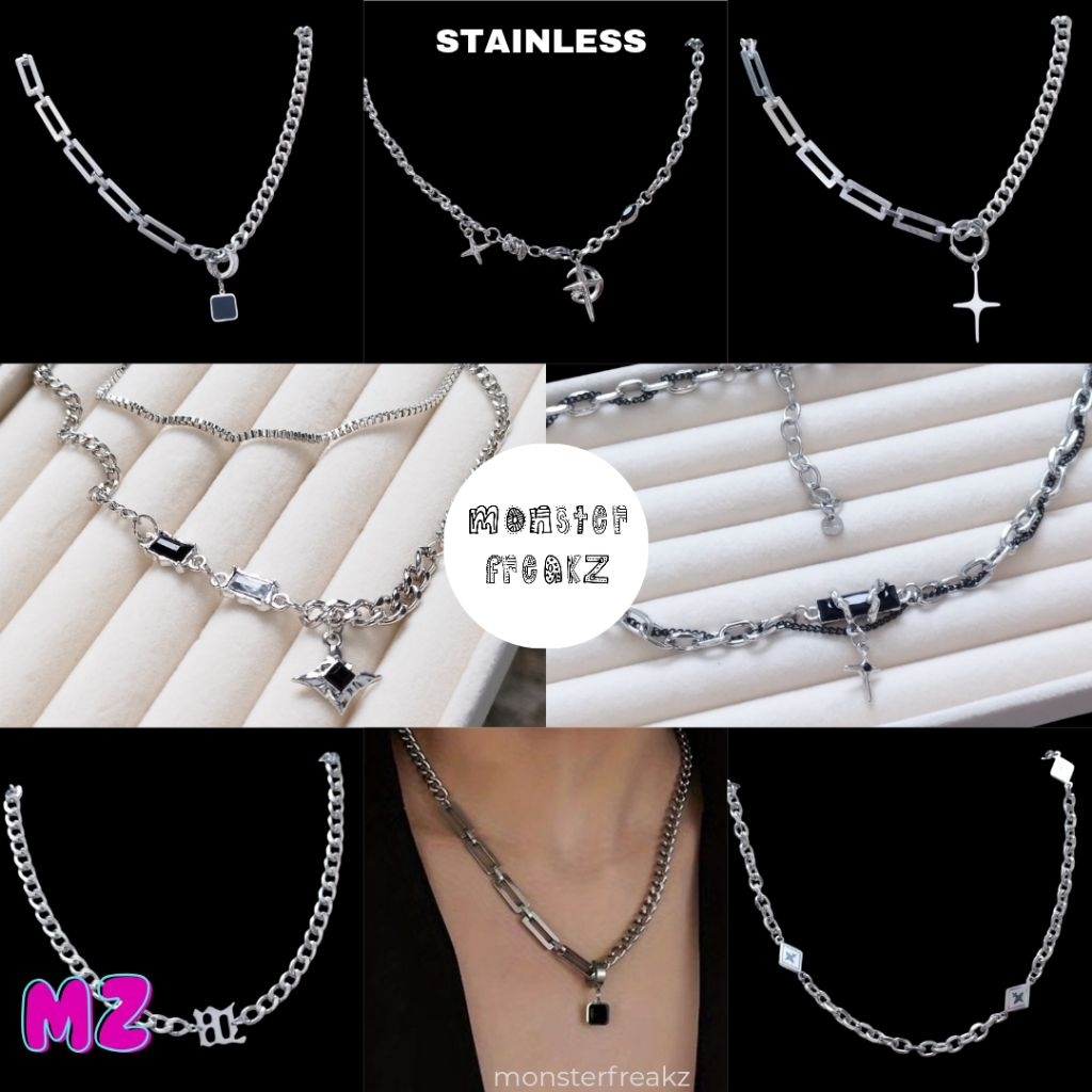 สร้อยคอ MZ Reins Stainless | Y2K สร้อยคอโซ่เงินป้องกันสนิมสําหรับผู้ชาย