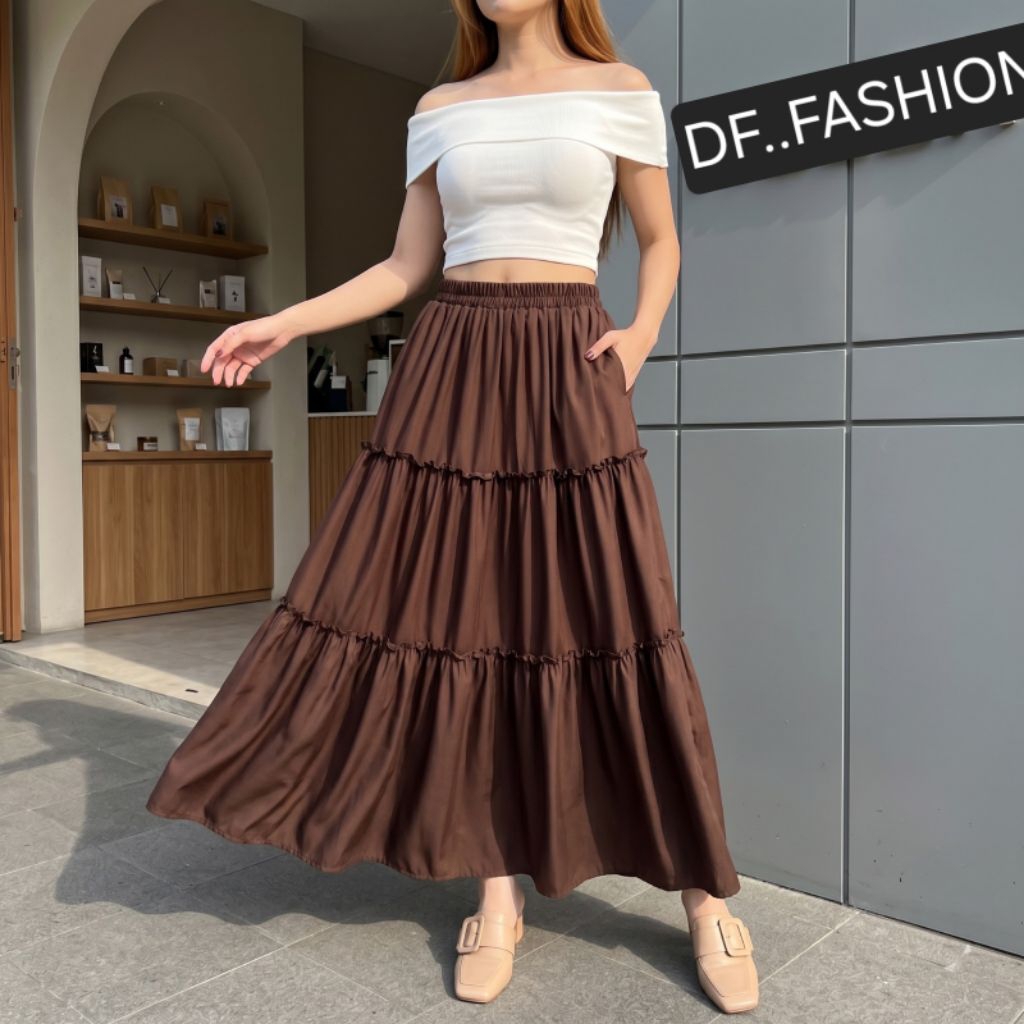LUXI SKIRT - Premium Maxi สไตล์เกาหลียาว SKIRT / 100 ซม. ยาว Layered / Mayung Layered SKIRT พร้อมกระ