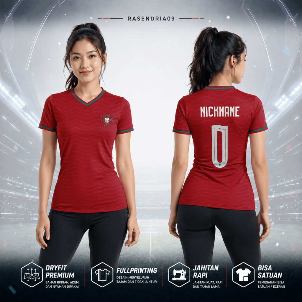MERAH Portugal (home) Red Womens Jersey 2026 Custom Name Portugal Supporter Jersey